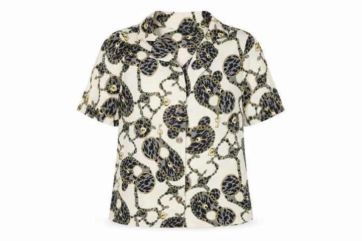 Nasty Gal Womens Ivory Geometric Cotton Basic Button-Up Size 6 Collared