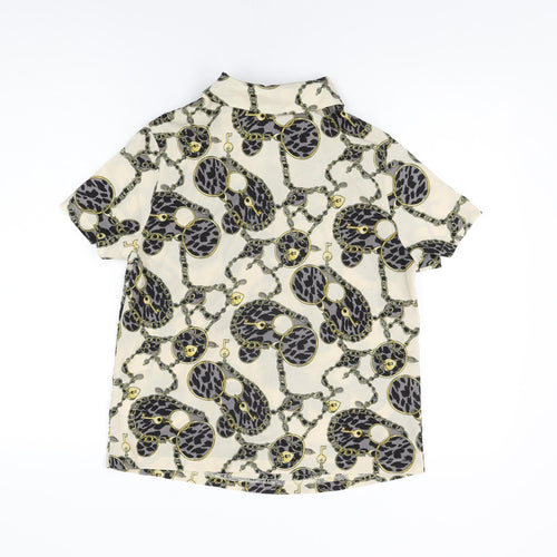 Nasty Gal Womens Ivory Geometric Cotton Basic Button-Up Size 6 Collared