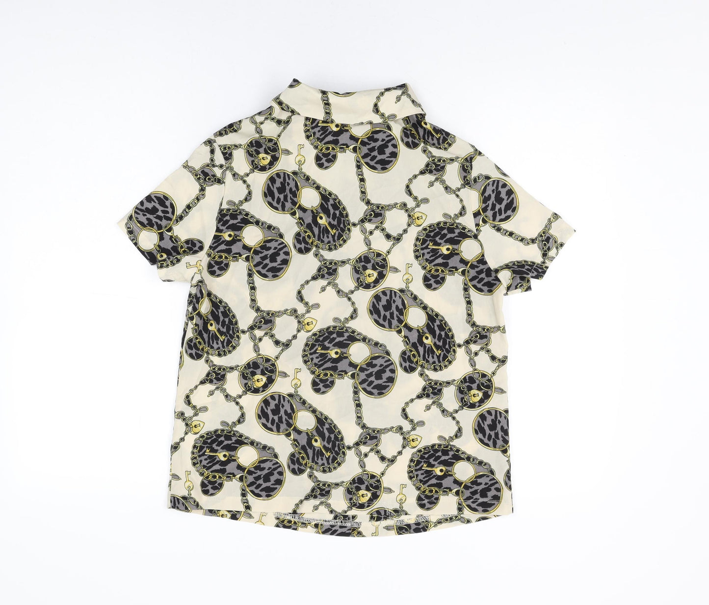 Nasty Gal Womens Ivory Geometric Cotton Basic Button-Up Size 6 Collared