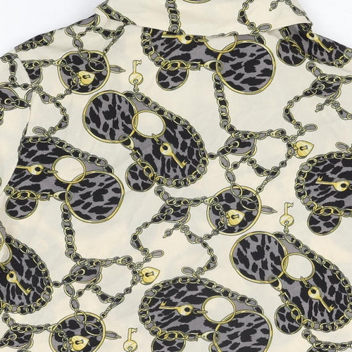 Nasty Gal Womens Ivory Geometric Cotton Basic Button-Up Size 6 Collared