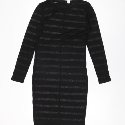 H&M Womens Black Viscose Bodycon Size S Round Neck Pullover