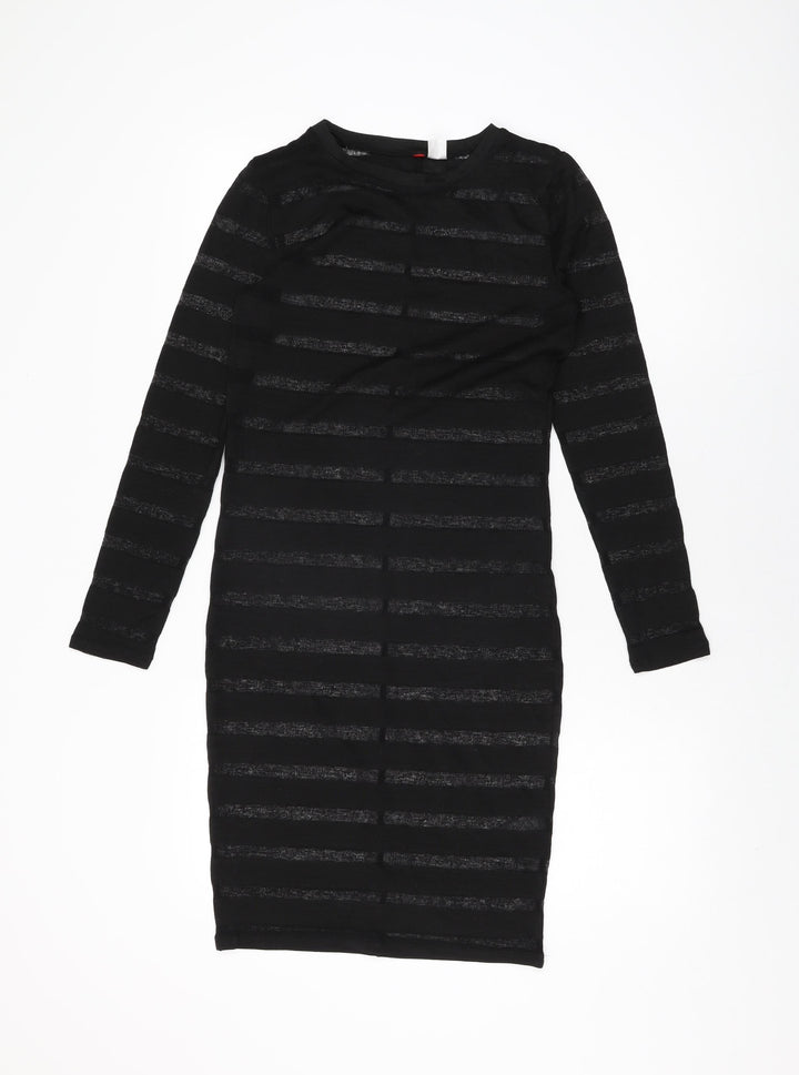 H&M Womens Black Viscose Bodycon Size S Round Neck Pullover