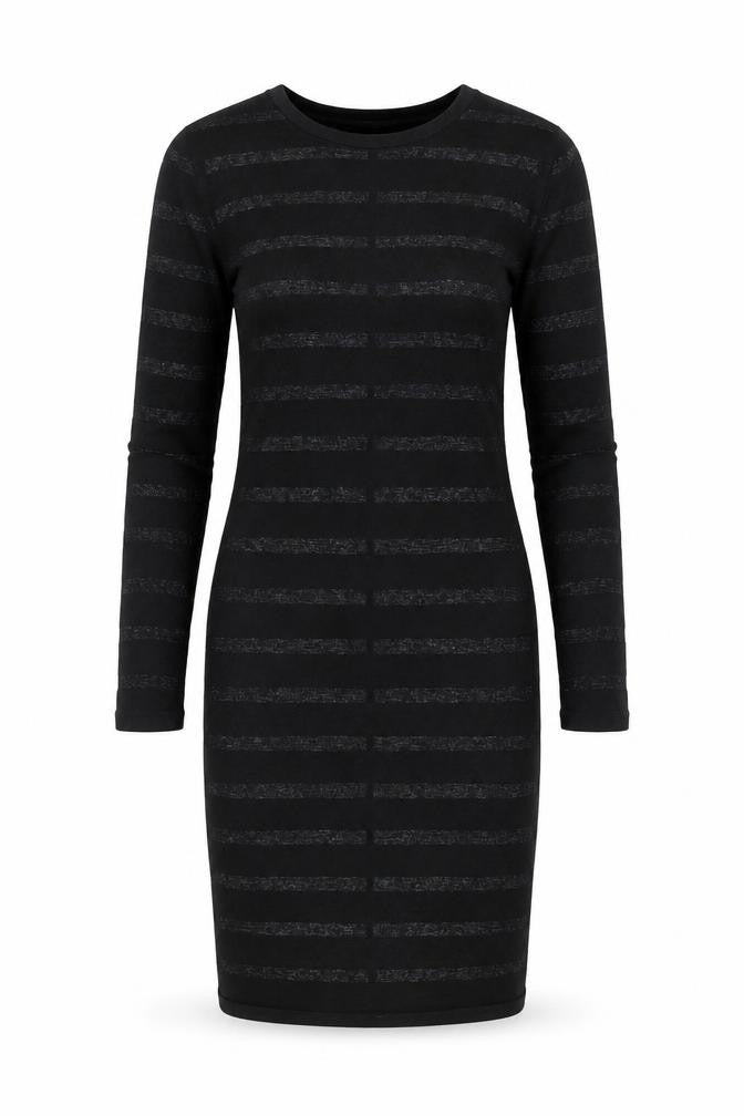 Front view of H&M women’s black viscose bodycon, size S, round neck pullover