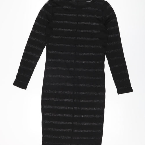 H&M Womens Black Viscose Bodycon Size S Round Neck Pullover