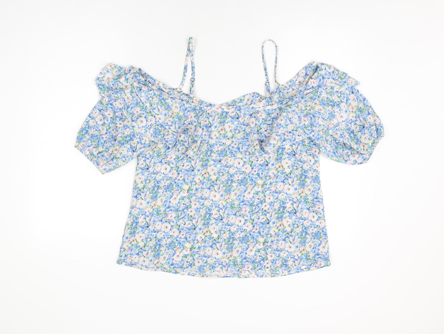 Lipsy Womens Blue Floral Polyester Basic T-Shirt Size 12 Round Neck