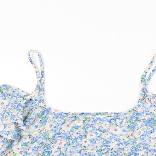 Lipsy Womens Blue Floral Polyester Basic T-Shirt Size 12 Round Neck