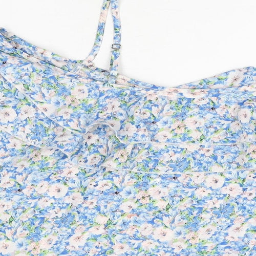 Lipsy Womens Blue Floral Polyester Basic T-Shirt Size 12 Round Neck