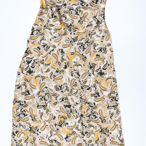 Neon Rose Womens Beige Geometric Polyester Maxi Size M V-Neck Tie