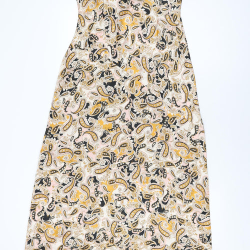 Neon Rose Womens Beige Geometric Polyester Maxi Size M V-Neck Tie