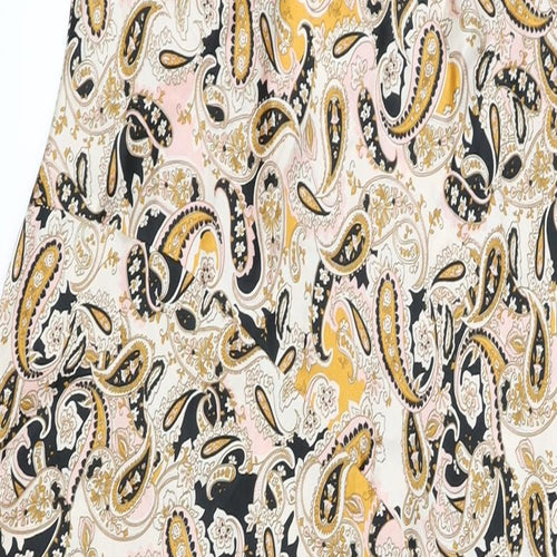 Neon Rose Womens Beige Geometric Polyester Maxi Size M V-Neck Tie