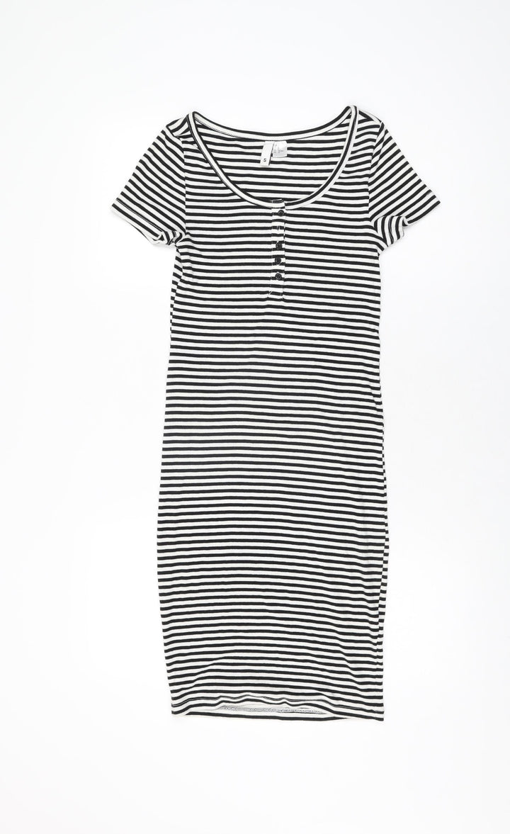 H&M Womens White Striped Cotton Bodycon Size S Round Neck Pullover