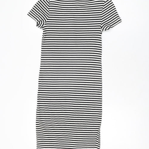 H&M Womens White Striped Cotton Bodycon Size S Round Neck Pullover