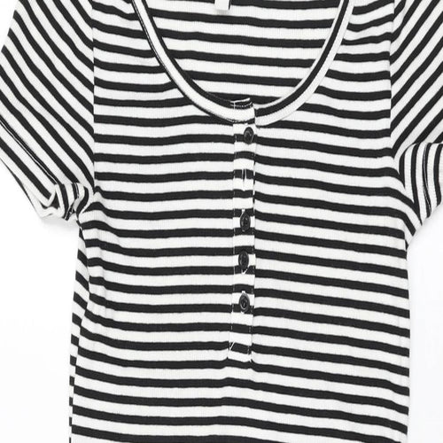 H&M Womens White Striped Cotton Bodycon Size S Round Neck Pullover