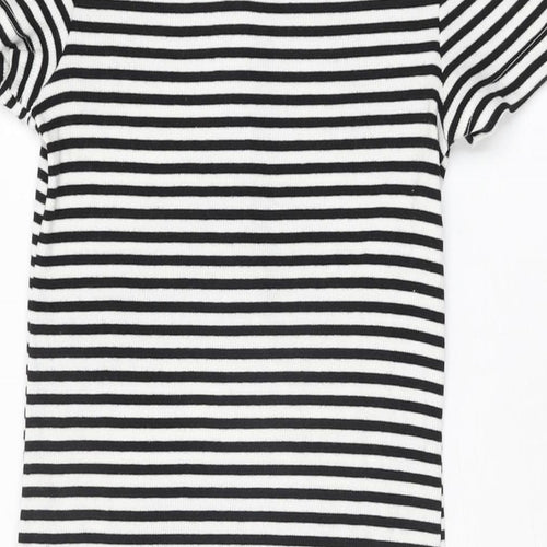 H&M Womens White Striped Cotton Bodycon Size S Round Neck Pullover