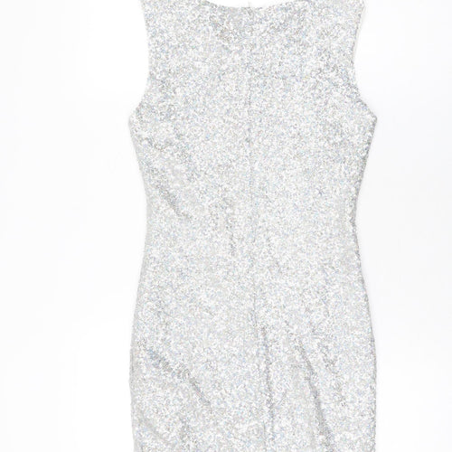 TFNC Womens Silver Polyester Bodycon Size S Round Neck Zip - Sequins