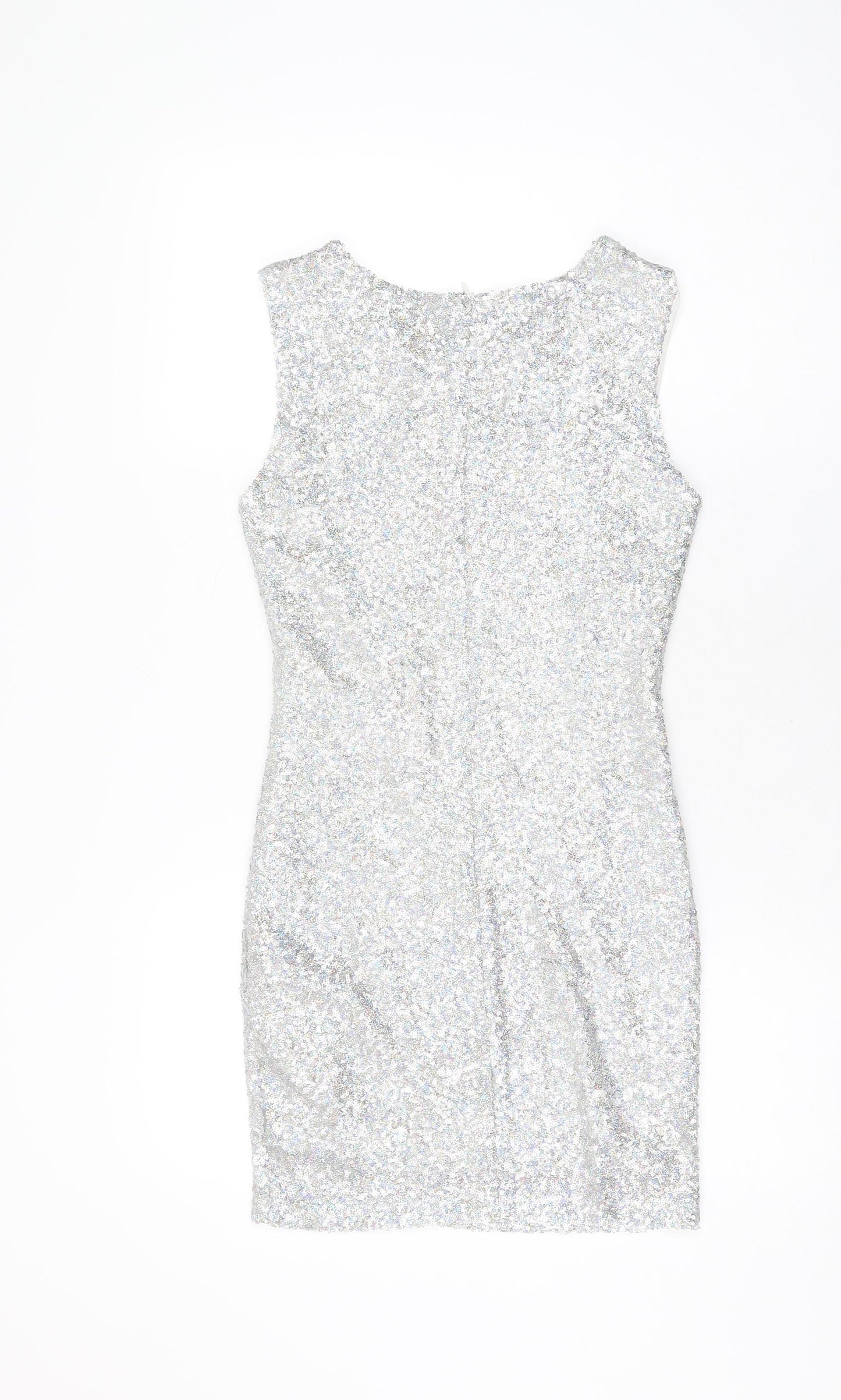 TFNC Womens Silver Polyester Bodycon Size S Round Neck Zip - Sequins