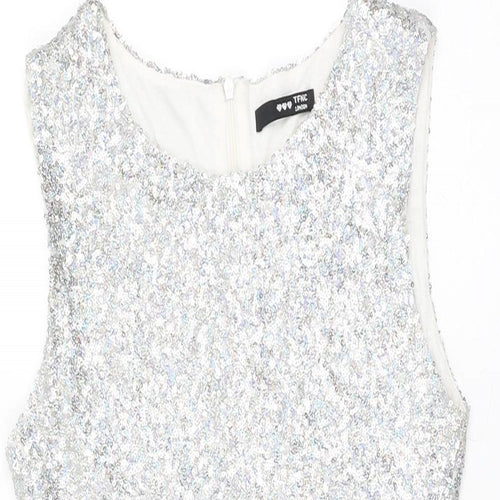 TFNC Womens Silver Polyester Bodycon Size S Round Neck Zip - Sequins