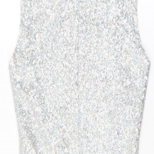 TFNC Womens Silver Polyester Bodycon Size S Round Neck Zip - Sequins