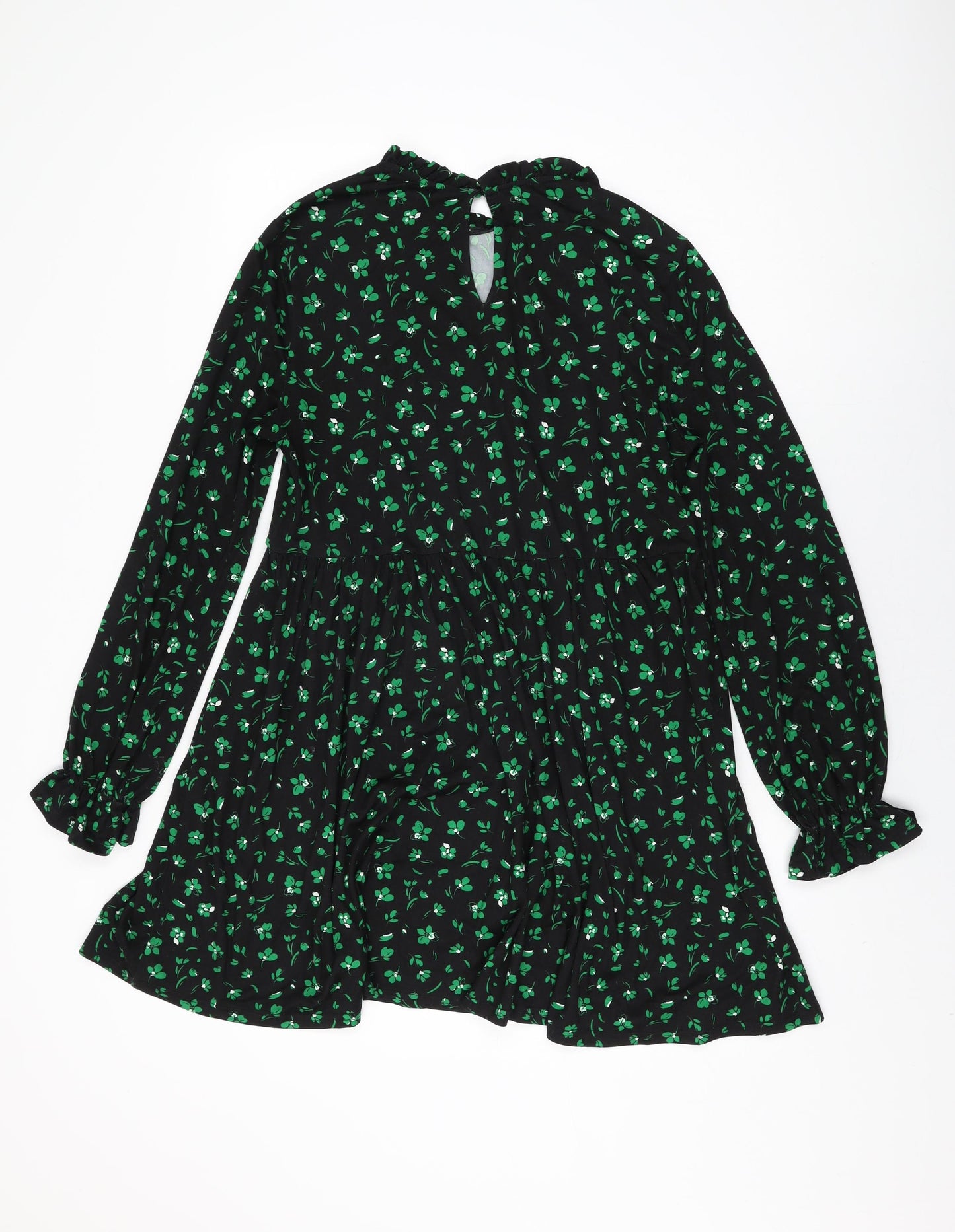 New Look Womens Black Floral Cotton Shift Size 10 Round Neck Button