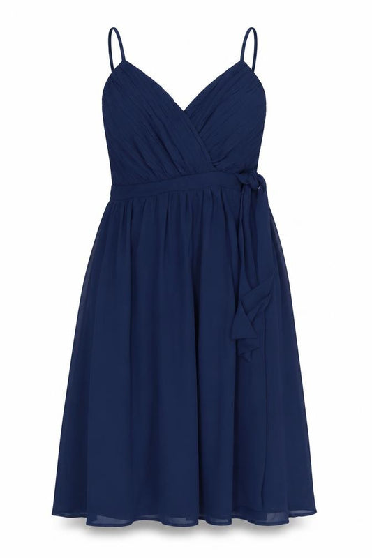 Front view of Boohoo women’s blue polyester a-line, size UK 14, v-neck zip