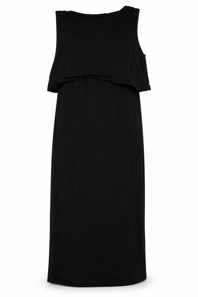 Front view of Boohoo women’s black viscose maxi, size UK 16, round neck pullover