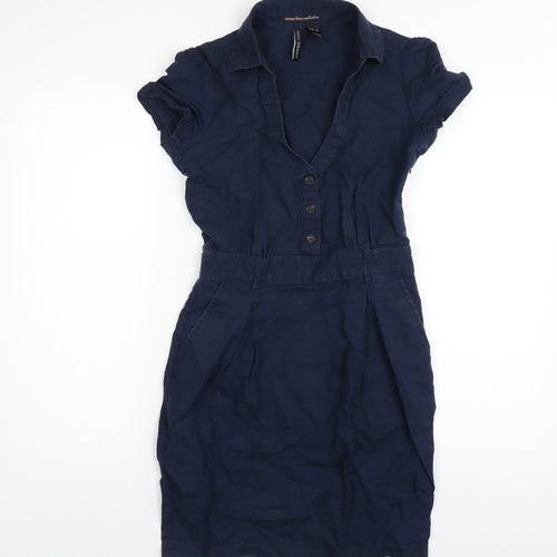 Mango Womens Blue Linen A-Line Size S V-Neck Zip