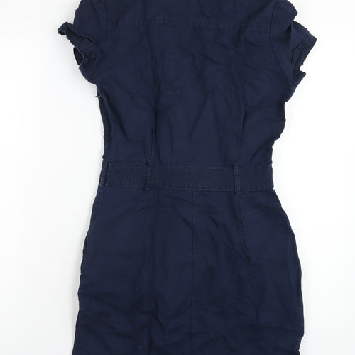 Mango Womens Blue Linen A-Line Size S V-Neck Zip