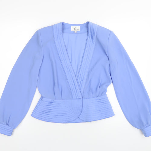 Schon Womens Blue Polyester Basic Blouse Size 12 V-Neck