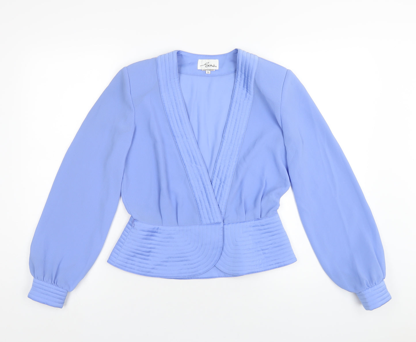 Schon Womens Blue Polyester Basic Blouse Size 12 V-Neck