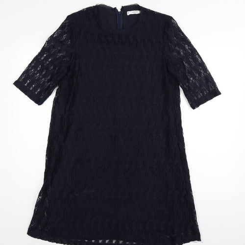 Mango Womens Blue Polyester A-Line Size M Round Neck Zip