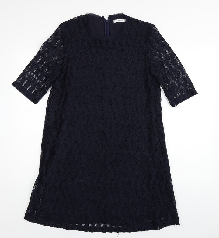 Mango Womens Blue Polyester A-Line Size M Round Neck Zip