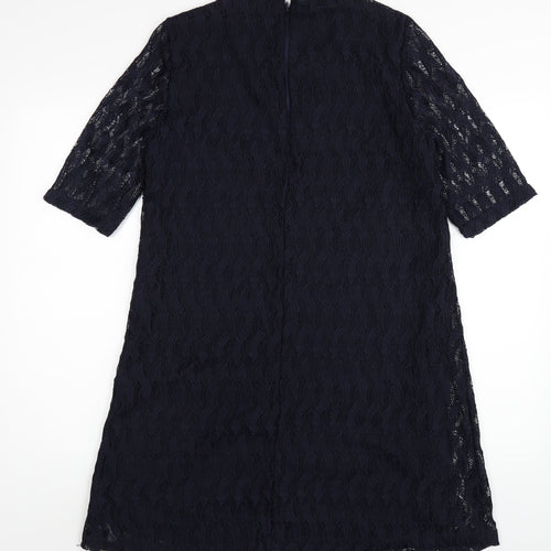 Mango Womens Blue Polyester A-Line Size M Round Neck Zip