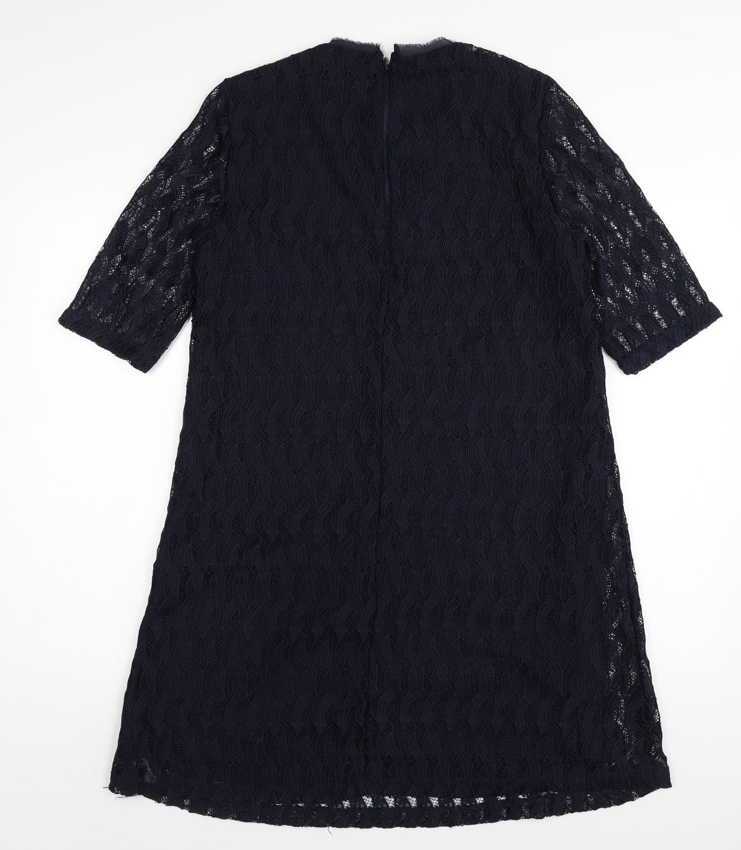 Mango Womens Blue Polyester A-Line Size M Round Neck Zip