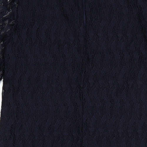 Mango Womens Blue Polyester A-Line Size M Round Neck Zip