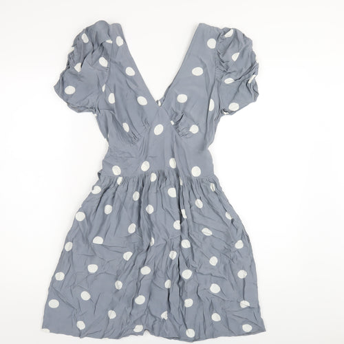 Closet Womens Grey Polka Dot Viscose A-Line Size 10 V-Neck Zip