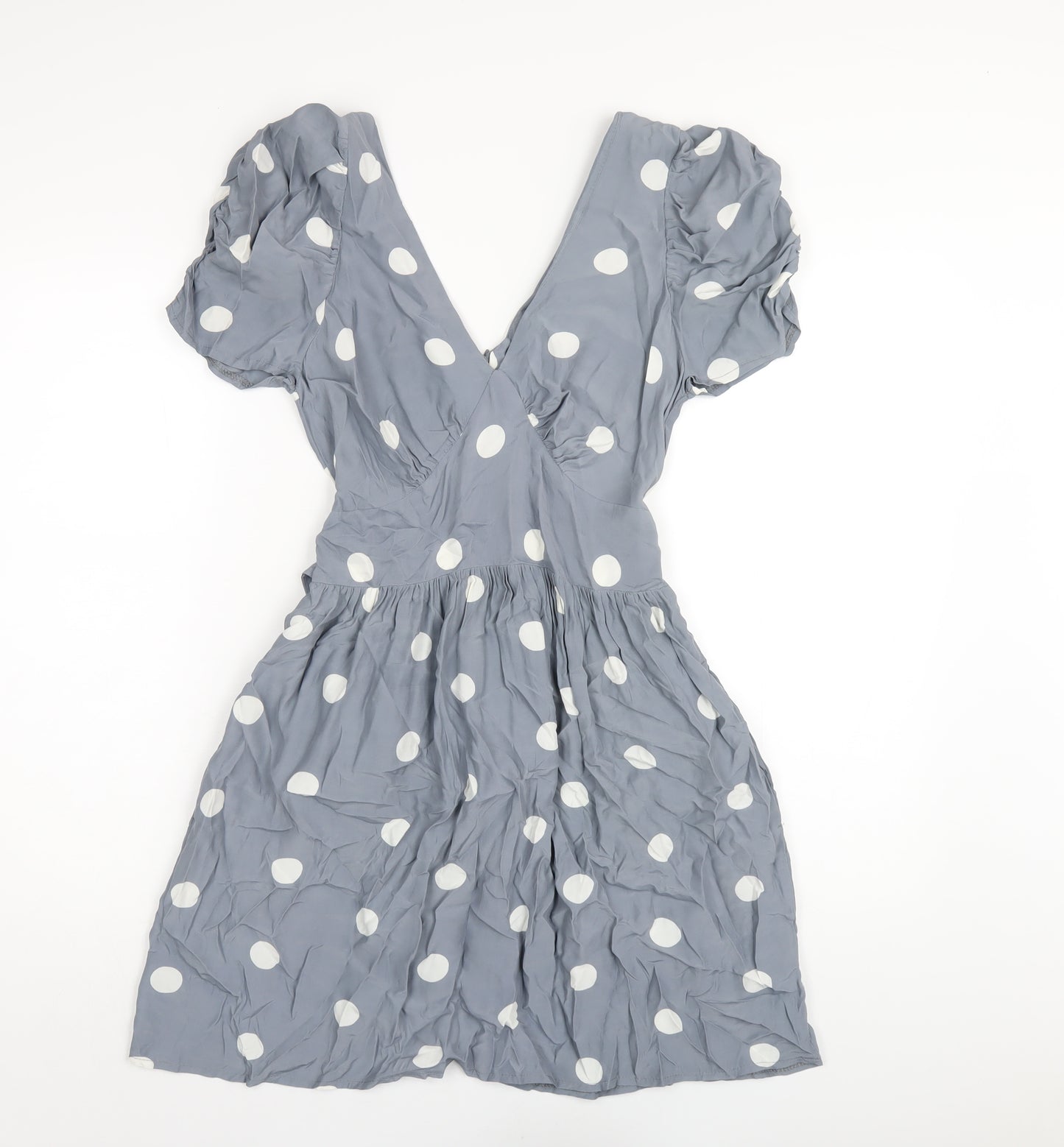 Closet Womens Grey Polka Dot Viscose A-Line Size 10 V-Neck Zip