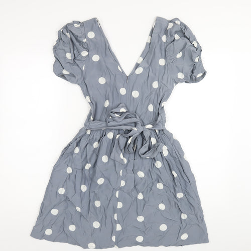 Closet Womens Grey Polka Dot Viscose A-Line Size 10 V-Neck Zip