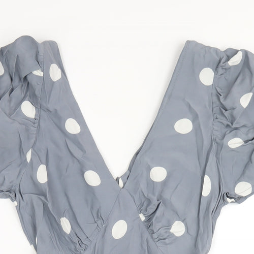 Closet Womens Grey Polka Dot Viscose A-Line Size 10 V-Neck Zip
