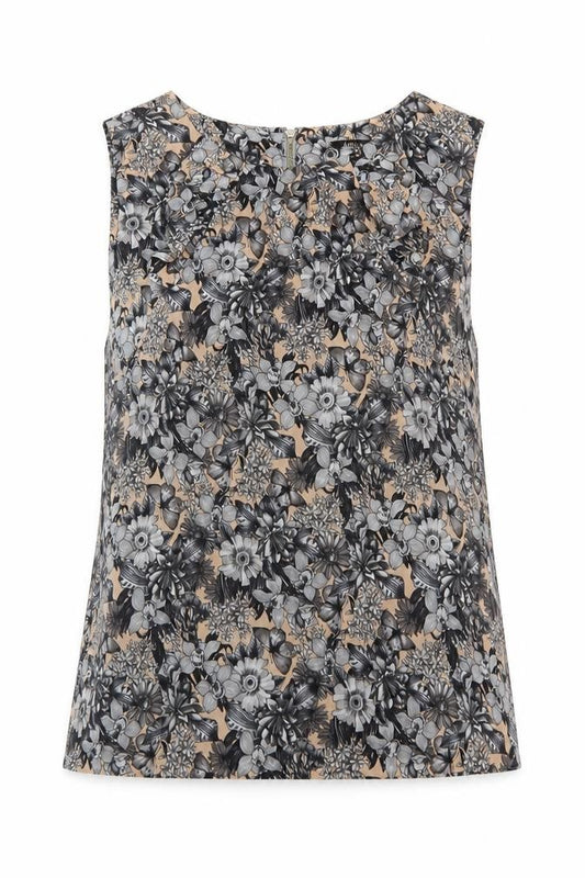 Front view of Oasis women’s multicoloured floral polyester basic tank, size UK 12, one shoulder