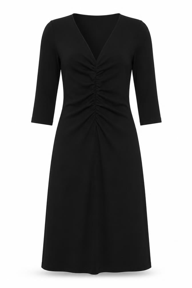 Front view of Debenhams women’s black polyester a-line, size UK 10, v-neck pullover