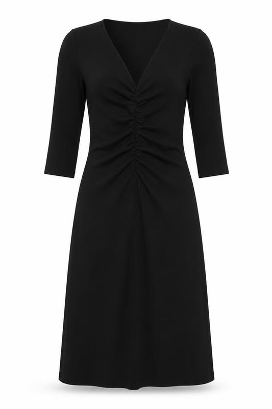 Front view of Debenhams women’s black polyester a-line, size UK 10, v-neck pullover