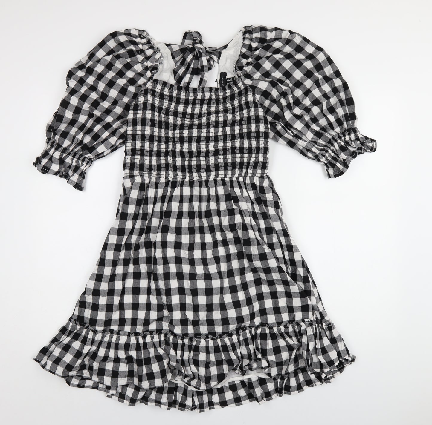 New Look Womens Black Check Cotton A-Line Size 10 Square Neck Zip
