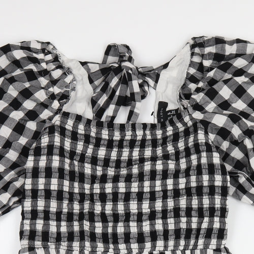 New Look Womens Black Check Cotton A-Line Size 10 Square Neck Zip