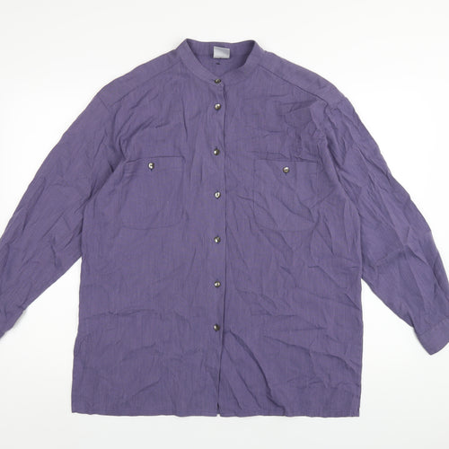 Country Casuals Womens Purple Modal Basic Button-Up Size L Round Neck