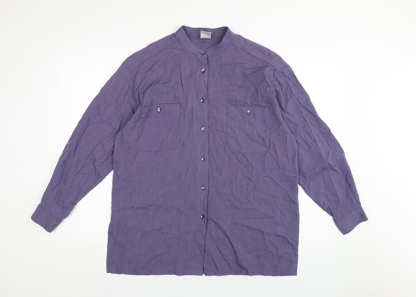 Country Casuals Womens Purple Modal Basic Button-Up Size L Round Neck