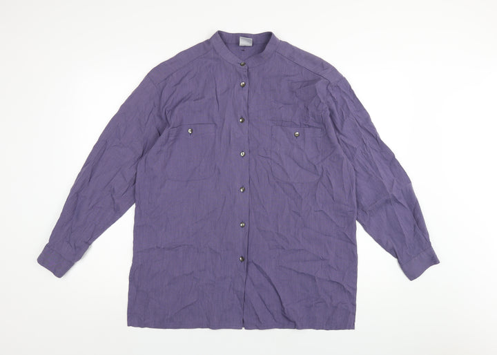Country Casuals Womens Purple Modal Basic Button-Up Size L Round Neck
