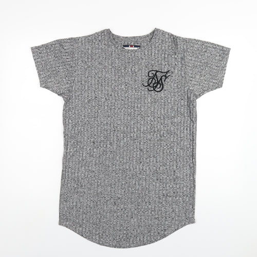 SikSilk Mens Grey Polyester T-Shirt Size XS Round Neck