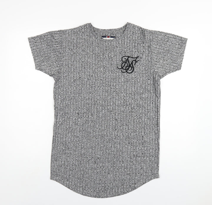 SikSilk Mens Grey Polyester T-Shirt Size XS Round Neck