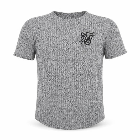 Front view of SikSilk men’s grey polyester t-shirt, size XS, round neck