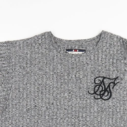 SikSilk Mens Grey Polyester T-Shirt Size XS Round Neck
